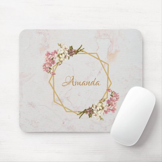 Roze orchideeën Elegant Floral Girly Name Marble G Muismat (Met muis)