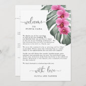 Roze Orchideeën en Monstera Tropische Welkom Kaart (Voorkant / Achterkant)