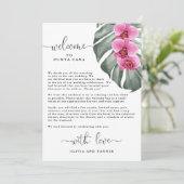 Roze orchideeën en Monstera tropische welkomst Kaart (Staand voorkant)
