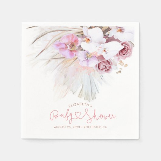 Roze orchideeën en Pampas Grass Elegant Boho Servet (Voorkant)