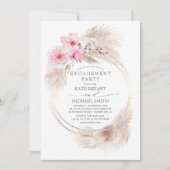 Roze orchideeën en Pampas Grass Engagement Party Kaart (Voorkant)