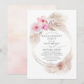 Roze orchideeën en Pampas Grass Engagement Party Kaart (Voorkant / Achterkant)