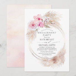 Roze orchideeën en Pampas Grass Engagement Party Kaart