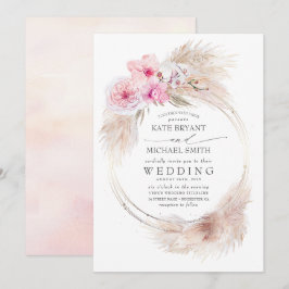 Roze Orchideeën en Pampas Grass Tropische bruiloft Kaart