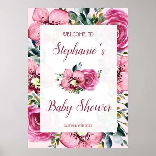 Roze orchideeën en Rozen Baby shower Poster (Voorkant)