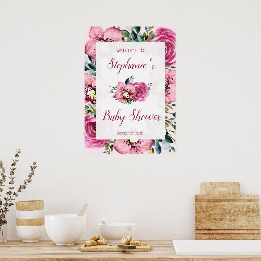 Roze orchideeën en Rozen Baby shower Poster (Keuken)