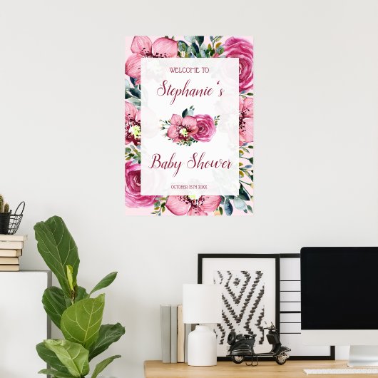 Roze orchideeën en Rozen Baby shower Poster (Thuiskantoor)