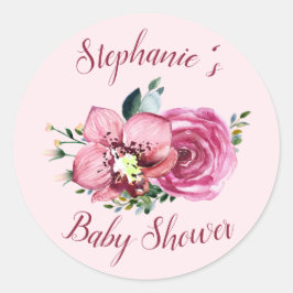 Roze orchideeën en Rozen Baby shower Ronde Sticker