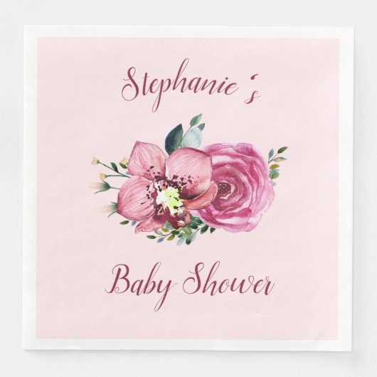 Roze orchideeën en Rozen Baby shower Servet (Voorkant)