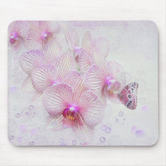 Roze orchideeën en vlinder muismat (Voorkant)