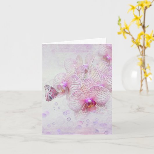 Roze orchideeën en vlinderbloemige Kaart (Gele Bloem)