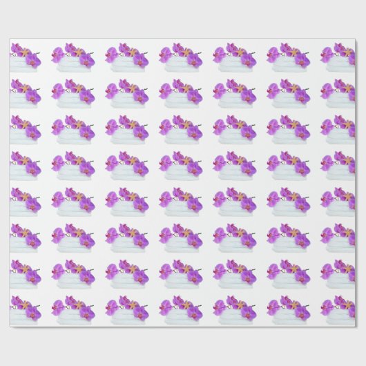 roze orchideeën en zeester op witte handdoeken cadeaupapier (Vlak)