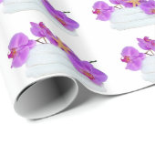 roze orchideeën en zeester op witte handdoeken cadeaupapier (Rol Hoek)