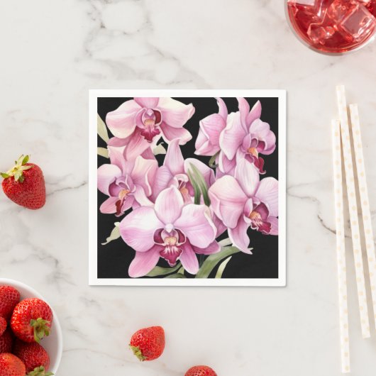 Roze orchideeën en zwarte bruiloft servet (Insitu)