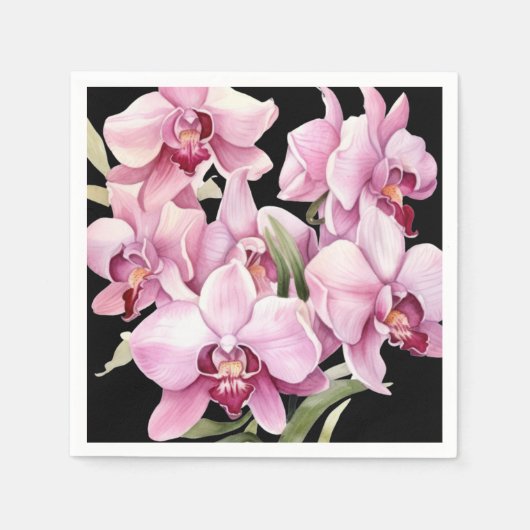 Roze orchideeën en zwarte bruiloft servet (Voorkant)