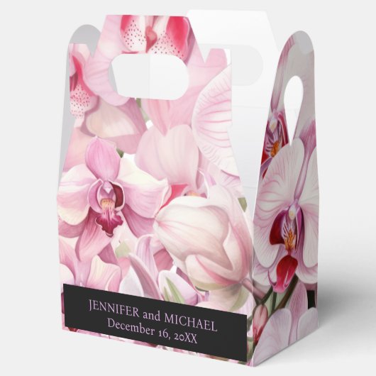 Roze Orchideeën en Zwarte Waterverf Favoriete Boxe Bedankdoosjes (Geopend)