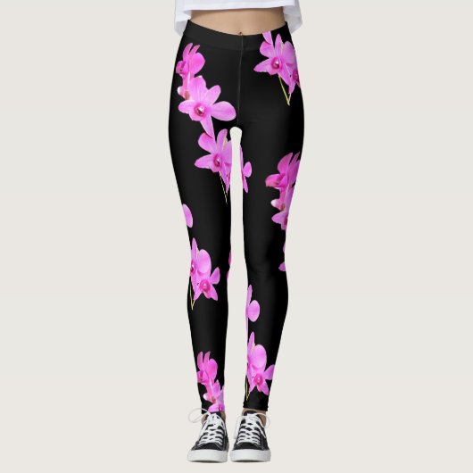 Roze orchideeën Floral Yoga Black Legging Spring (Voorkant)