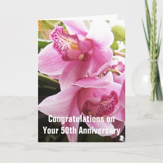 Roze orchideeën Gepersonaliseerd 50ste Jubileum vo Kaart (Voorkant)