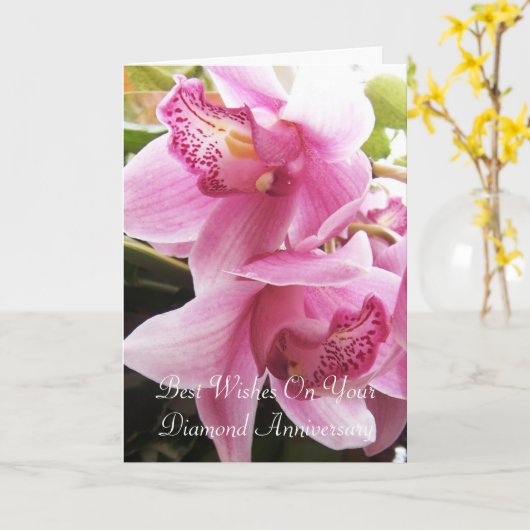 Roze orchideeën Gepersonaliseerd 60ste Jubileum vo Kaart (Gele Bloem)