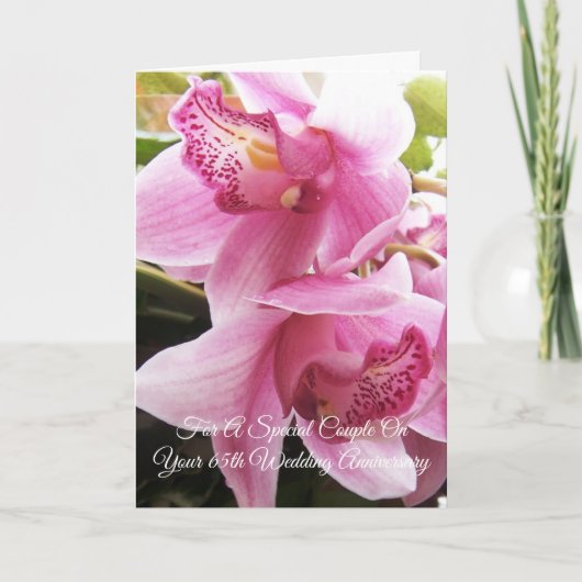 Roze orchideeën Gepersonaliseerd 65e Jubileum voor Kaart (Voorkant)