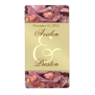 Roze Orchideeën Gouden Wijn Trouwlabel Etiket
