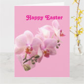 Roze Orchideeën “Happy Easter”  Kaart (Gele Bloem)