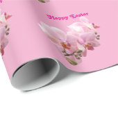 Roze Orchideeën “Happy Pasen” Cadeaupapier (Rol Hoek)