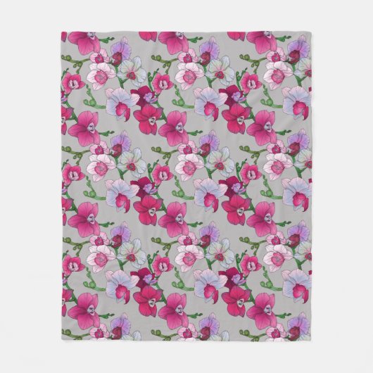Roze orchideeën in Bloom Fleece Deken (Voorkant)