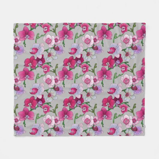 Roze orchideeën in Bloom Fleece Deken (Voorkant (Horizontaal))
