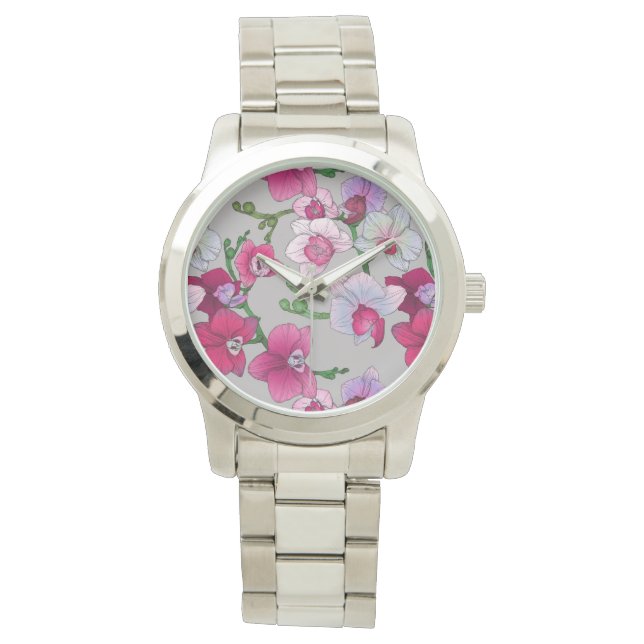 Roze orchideeën in Bloom Horloge (Voorkant)
