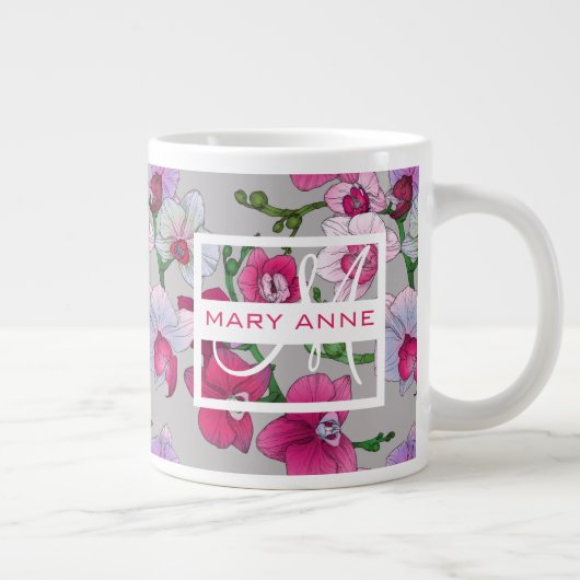 Roze orchideeën in Bloom | Jouw namen toevoegen Grote Koffiekop (Rechts)