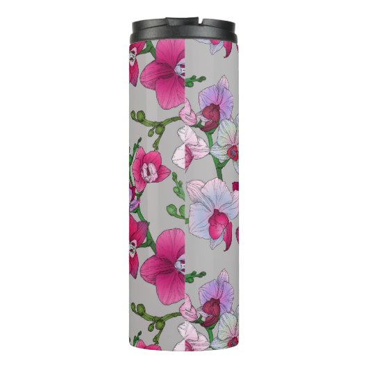 Roze orchideeën in Bloom | Jouw namen toevoegen Thermosbeker (Achterkant)