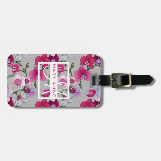 Roze orchideeën in Bloom | Monogram Bagagelabel (Voorkant horizontaal)