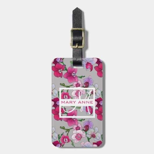 Roze orchideeën in Bloom | Monogram Bagagelabel (Voorkant verticaal)