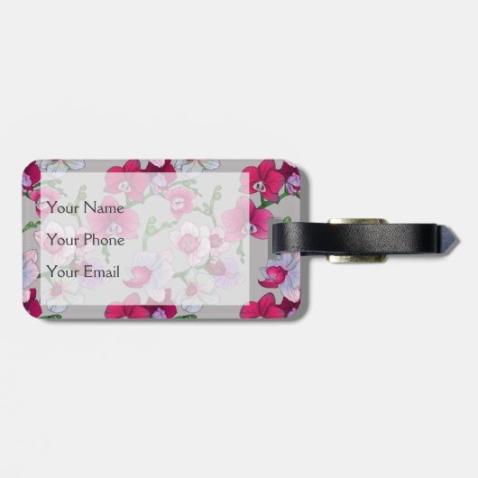 Roze orchideeën in Bloom | Monogram Bagagelabel (Achterkant horizontaal)