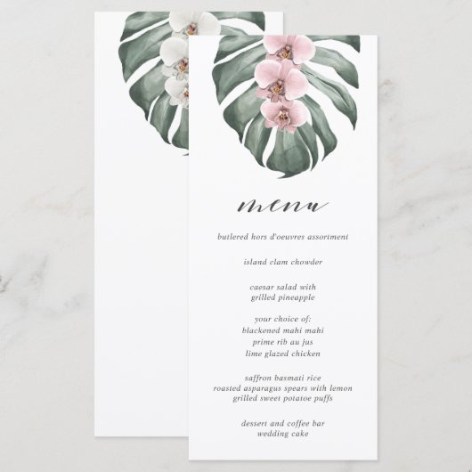 Roze orchideeën in het Monstera Tropical Wedding M Menu (Voorkant / Achterkant)