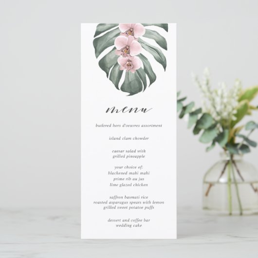 Roze orchideeën in het Monstera Tropical Wedding M Menu (Staand voorkant)