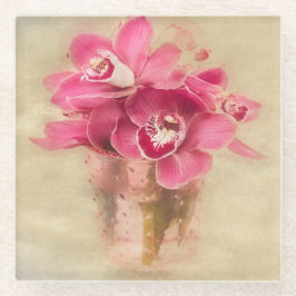 Roze Orchideeën In Vaas Glazen Onderzetter