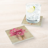 Roze orchideeën in vet glazen onderzetter (Schuin)