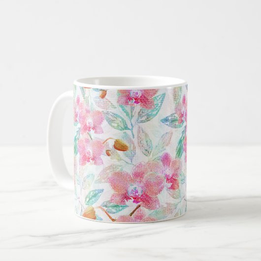 Roze orchideeën. koffiemok (Voorkant links)