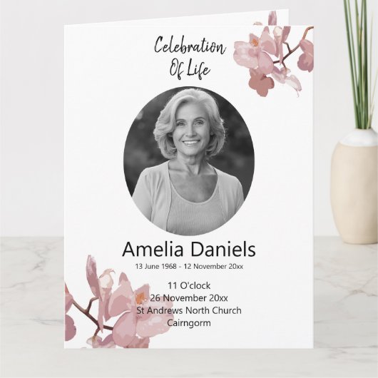 Roze Orchideeën Levensviering Programma (Voorkant)