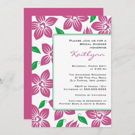 Roze orchideeën Lijst Bridal Shower Kaart (Voorkant / Achterkant)