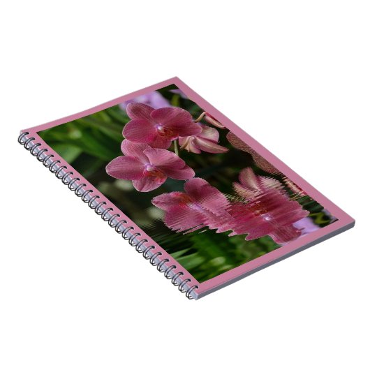 Roze orchideeën met reflecties notitieboek (Rechterzijde)