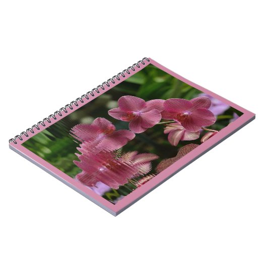 Roze orchideeën met reflecties notitieboek (Linkerzijde)