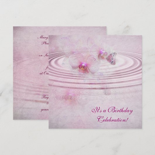 Roze Orchideeën met Vlinder Kaart (Voorkant / Achterkant)