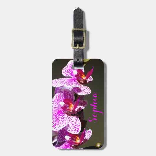 Roze orchideeën Monogram Bagagelabel (Voorkant verticaal)