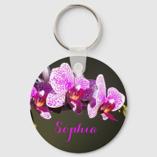 Roze orchideeën-monogram sleutelhanger