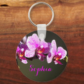 Roze orchideeën-monogram sleutelhanger (Voorkant)