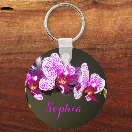 Roze orchideeën-monogram sleutelhanger (Voorkant)