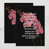 Roze Orchideeën op Black Floral Party Kaart (Voorkant / Achterkant)